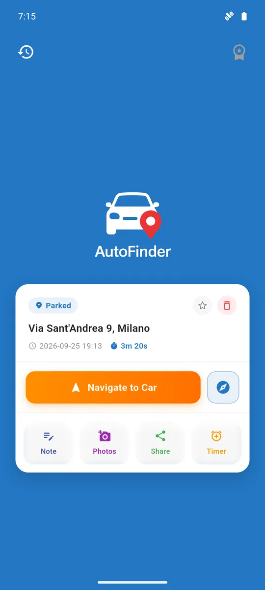Schermata parcheggio salvato in Via Sant'Andrea 9, Milano